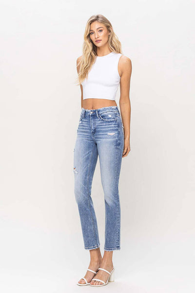 FLYING MONKEY - HIGH RISE CROP SLIM STRAIGHT JEAN F5104: CONVENIENTLY / 28