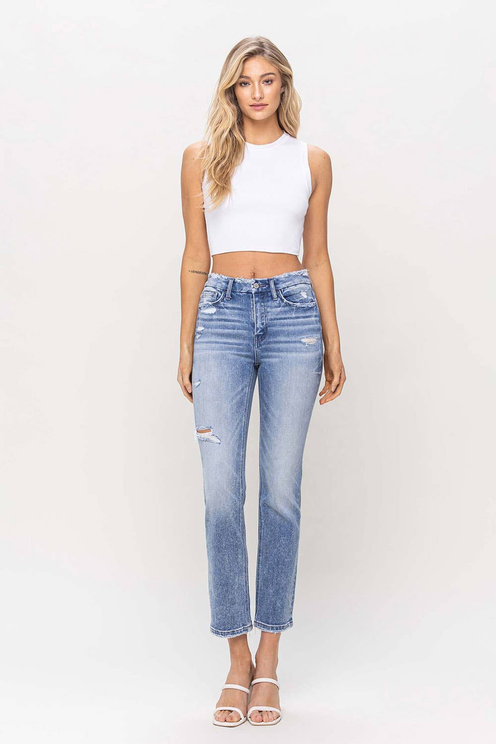 FLYING MONKEY - HIGH RISE CROP SLIM STRAIGHT JEAN F5104: CONVENIENTLY / 30