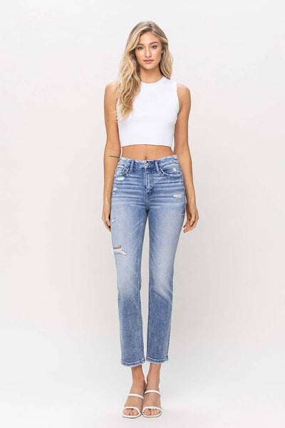 FLYING MONKEY - HIGH RISE CROP SLIM STRAIGHT JEAN F5104: CONVENIENTLY / 32