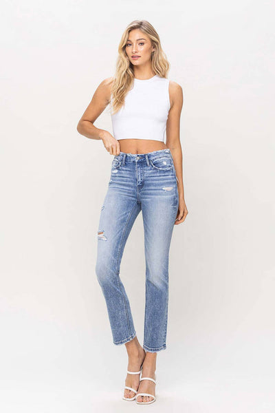 FLYING MONKEY - HIGH RISE CROP SLIM STRAIGHT JEAN F5104: CONVENIENTLY / 31