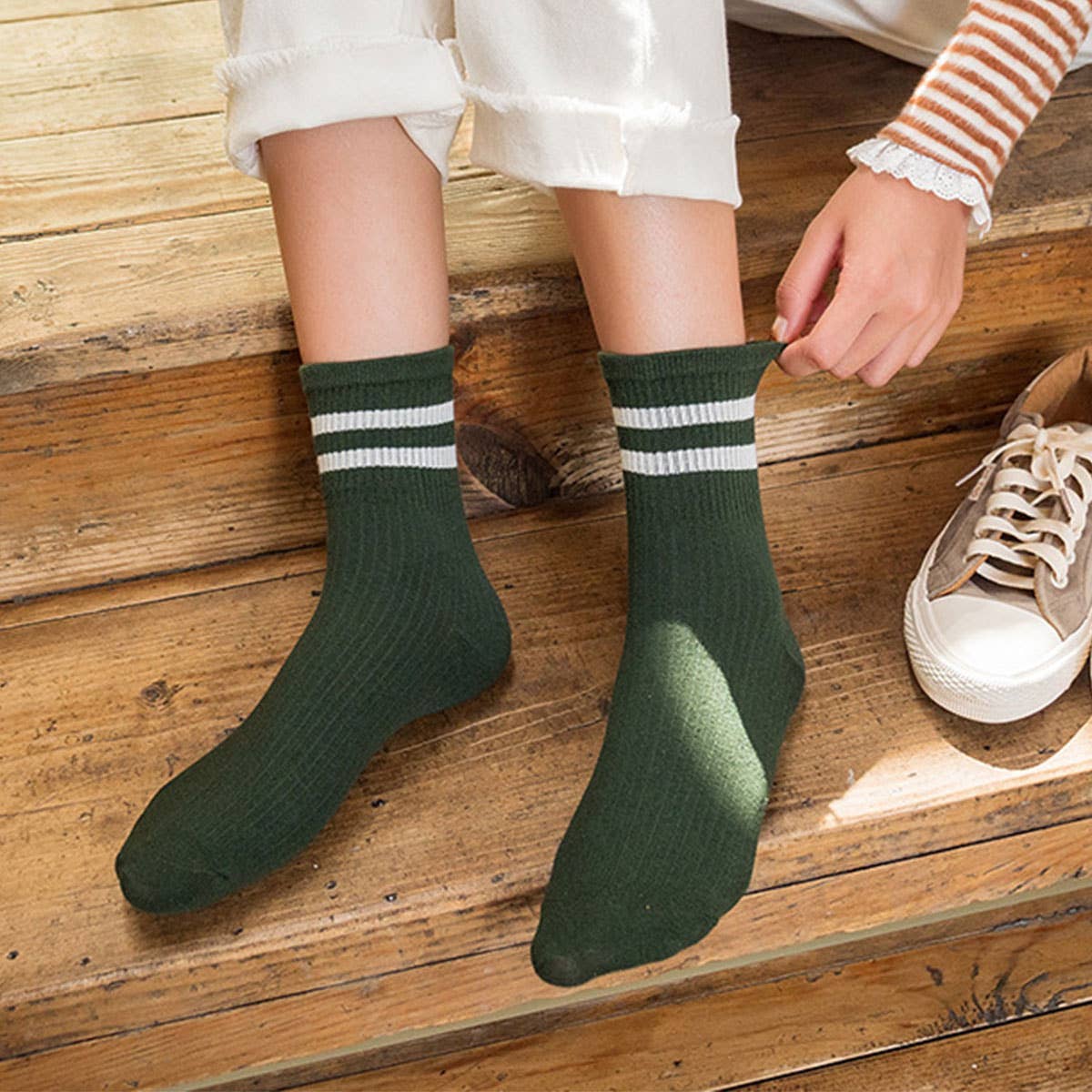 Stripe Cotton Mid Socks