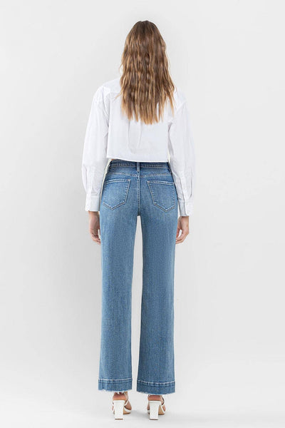 FLYING MONKEY - HIGH RISE WIDE LEG JEANS WITH TROUSER HEM DETAIL F5391: PERMISSIBLE / 29