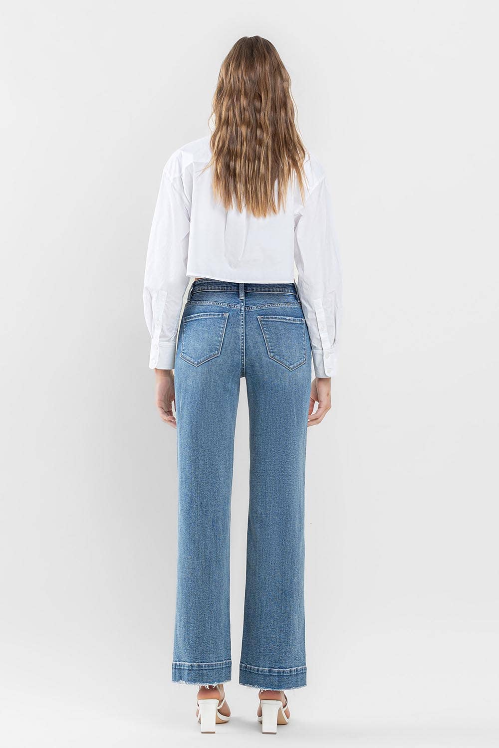 FLYING MONKEY - HIGH RISE WIDE LEG JEANS WITH TROUSER HEM DETAIL F5391: PERMISSIBLE / 27