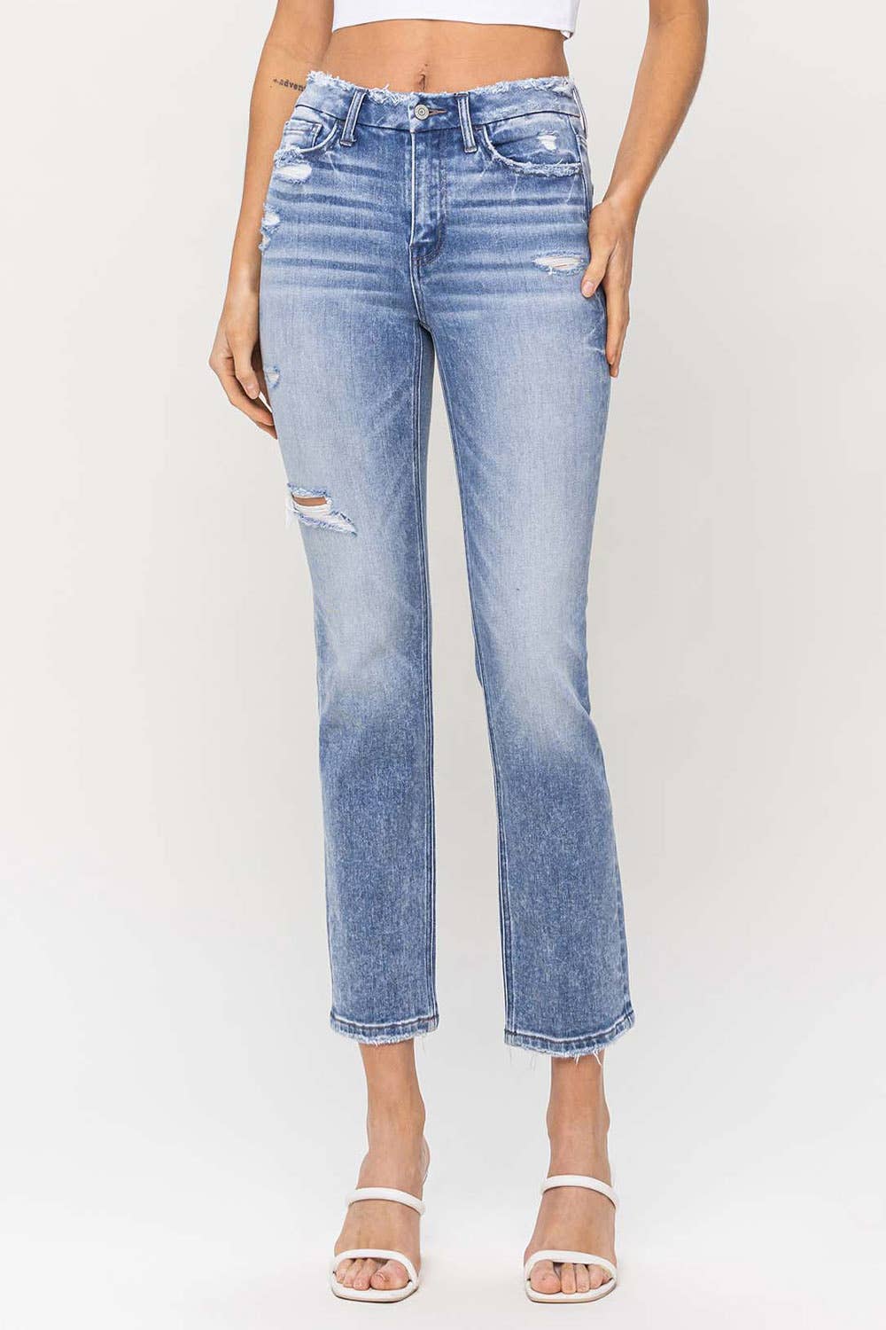 FLYING MONKEY - HIGH RISE CROP SLIM STRAIGHT JEAN F5104: CONVENIENTLY / 24
